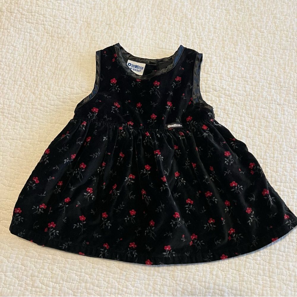 ✨ OshKosh B’Gosh Girl’s Black Velvet Floral Dress 12 Months